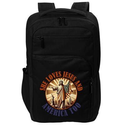 She Loves Jesus And America Too Jesus Lover Impact Tech Backpack