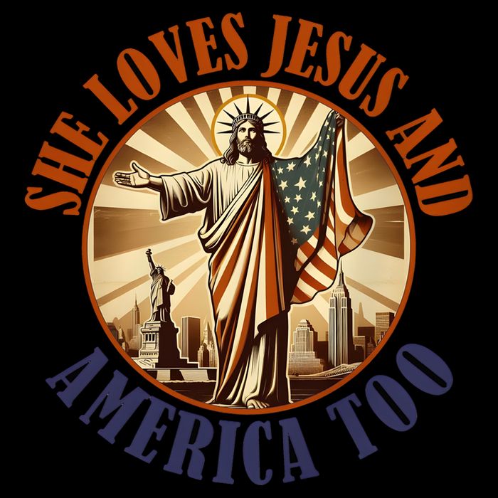She Loves Jesus And America Too Jesus Lover Drawstring Bag