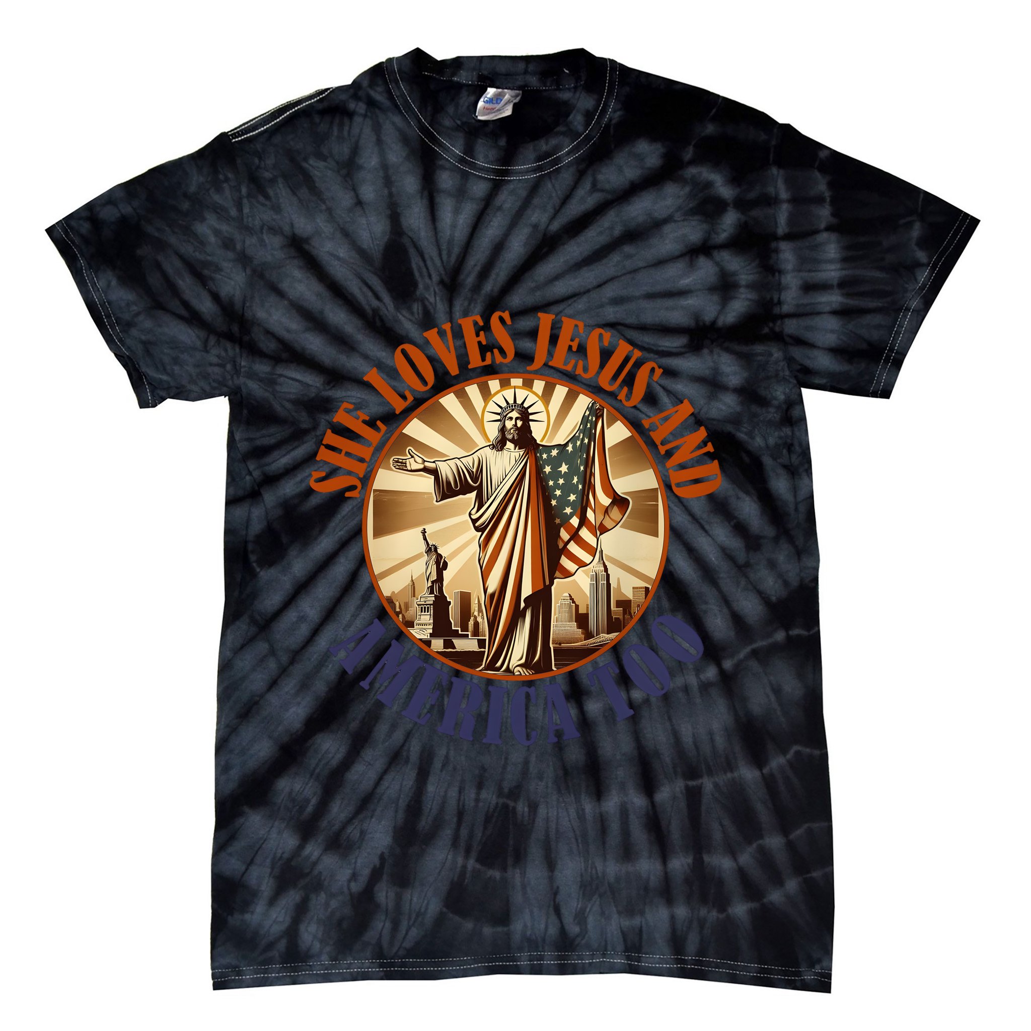 She Loves Jesus And America Too Jesus Lover Tie-Dye T-Shirt