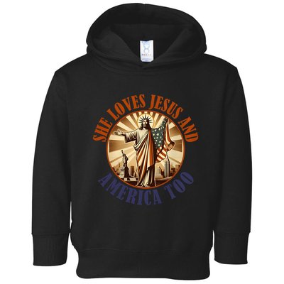 She Loves Jesus And America Too Jesus Lover Toddler Hoodie