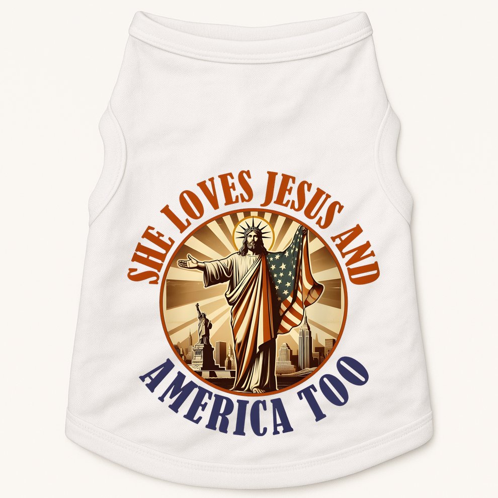 She Loves Jesus And America Too Jesus Lover Doggie Tank