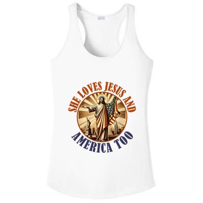 She Loves Jesus And America Too Jesus Lover Ladies PosiCharge Competitor Racerback Tank