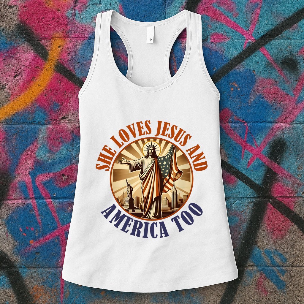 She Loves Jesus And America Too Jesus Lover Womens Tank Top