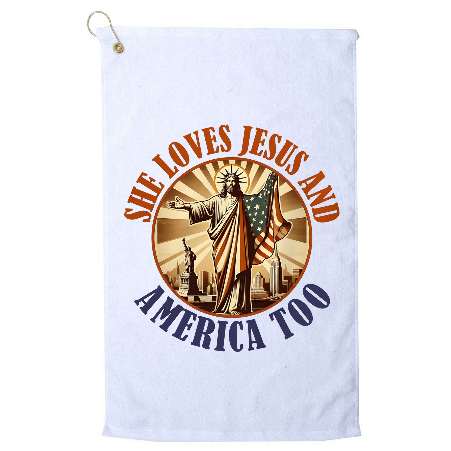 She Loves Jesus And America Too Jesus Lover Golf Towel