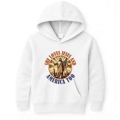 She Loves Jesus And America Too Jesus Lover Kids Hoodie