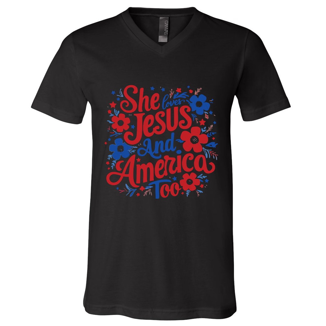She Loves Jesus And America Too V-Neck T-Shirt