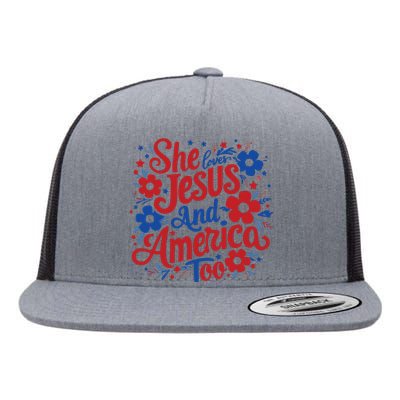 She Loves Jesus And America Too Flat Bill Trucker Hat