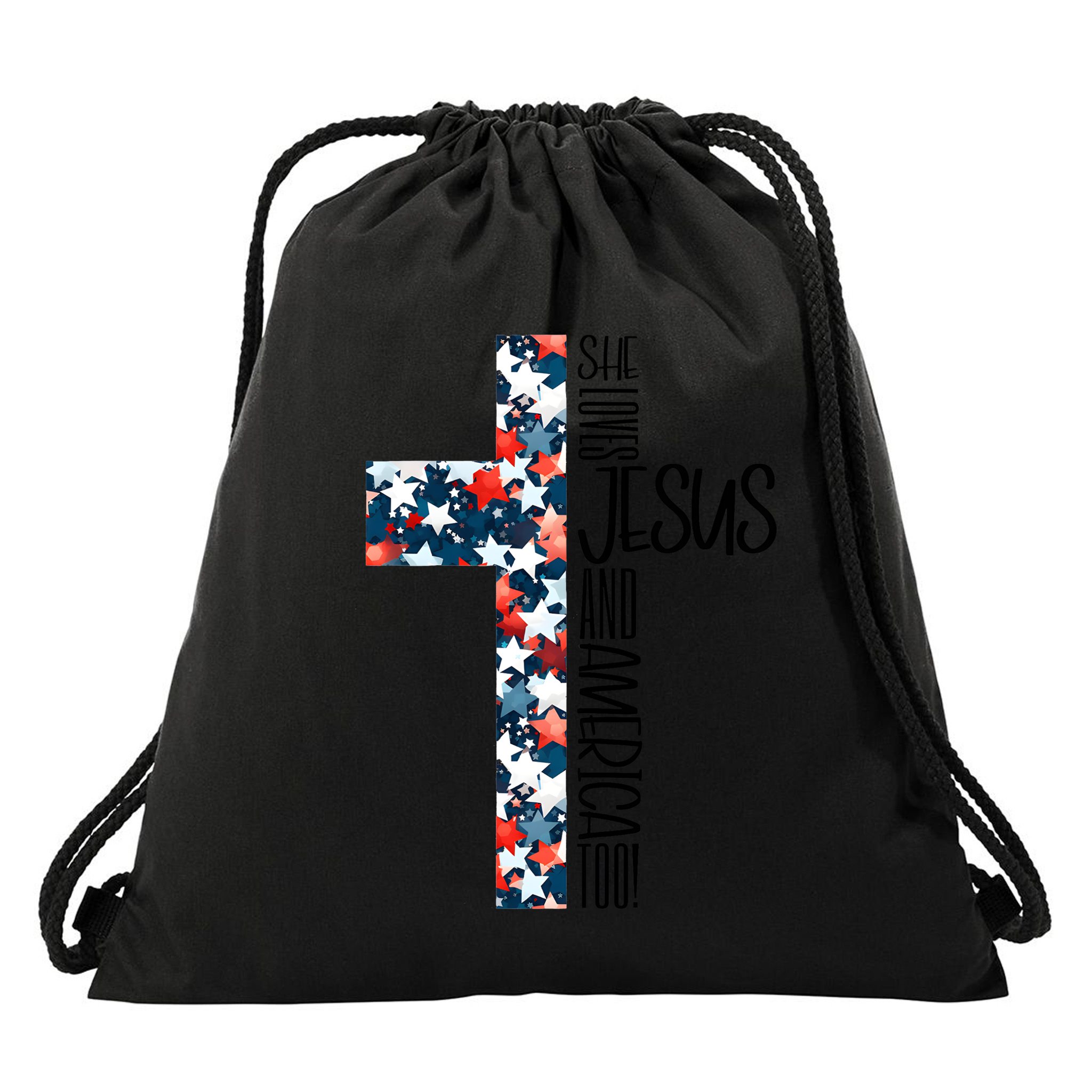 She Loves Jesus And America Too 4th Of July Drawstring Bag