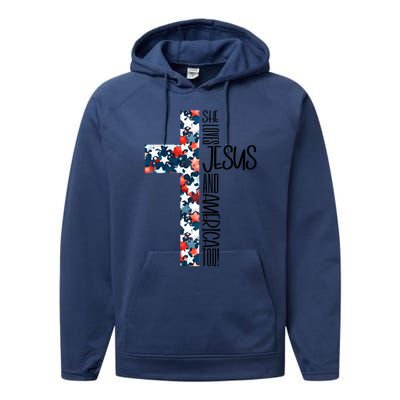 She Loves Jesus And America Too 4th Of July Performance Fleece Hoodie