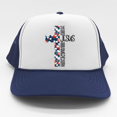 She Loves Jesus And America Too 4th Of July Trucker Hat