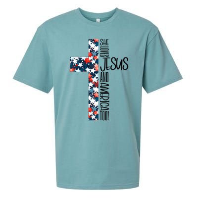 She Loves Jesus And America Too 4th Of July Sueded Cloud Jersey T-Shirt