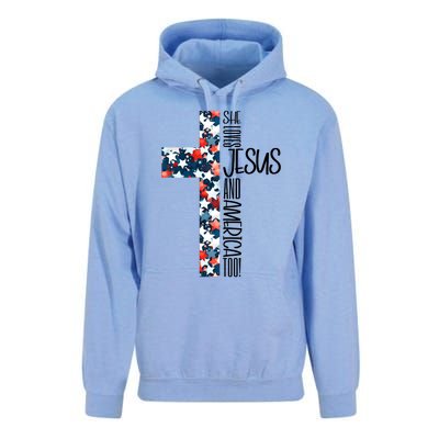 She Loves Jesus And America Too 4th Of July Unisex Surf Hoodie