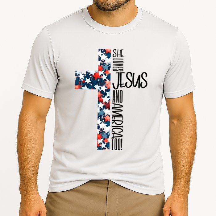 She Loves Jesus And America Too 4th Of July Cooling Performance Crew T-Shirt