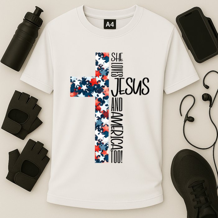 She Loves Jesus And America Too 4th Of July Cooling Performance Crew T-Shirt