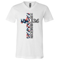 She Loves Jesus And America Too 4th Of July V-Neck T-Shirt