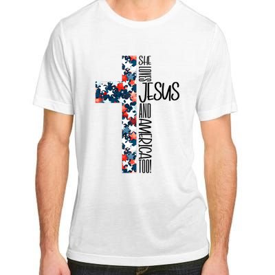 She Loves Jesus And America Too 4th Of July Adult ChromaSoft Performance T-Shirt