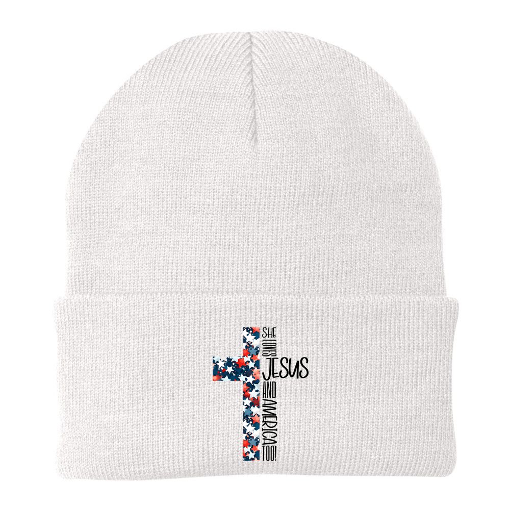 She Loves Jesus And America Too 4th Of July Beanie