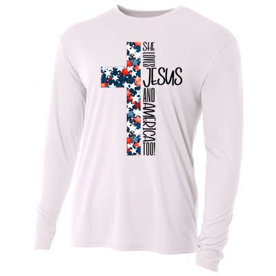 She Loves Jesus And America Too 4th Of July Cooling Performance Long Sleeve Crew