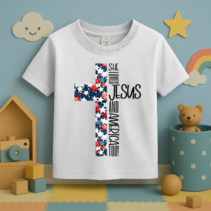 She Loves Jesus And America Too 4th Of July Toddler T-Shirt