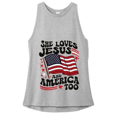 She Loves Jesus And America Christian Ladies PosiCharge Tri-Blend Wicking Tank