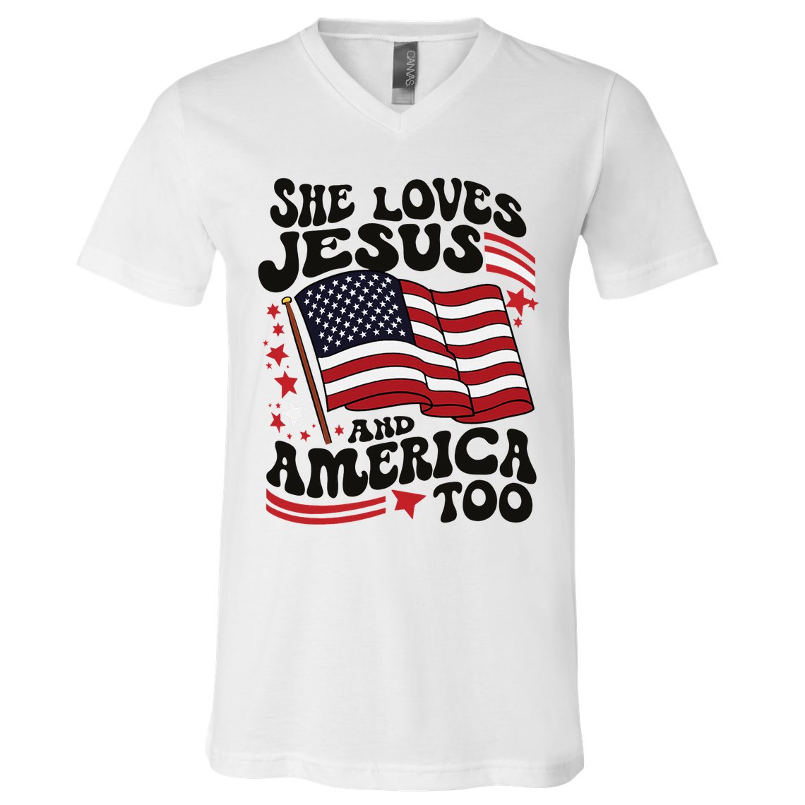 She Loves Jesus And America Christian V-Neck T-Shirt