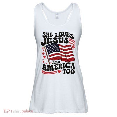 She Loves Jesus And America Christian Ladies Essential Flowy Tank