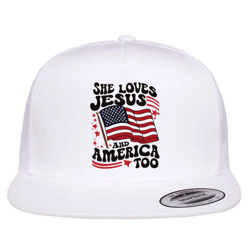She Loves Jesus And America Christian Flat Bill Trucker Hat