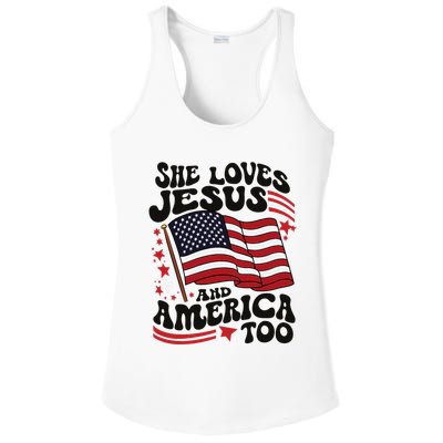She Loves Jesus And America Christian Ladies PosiCharge Competitor Racerback Tank