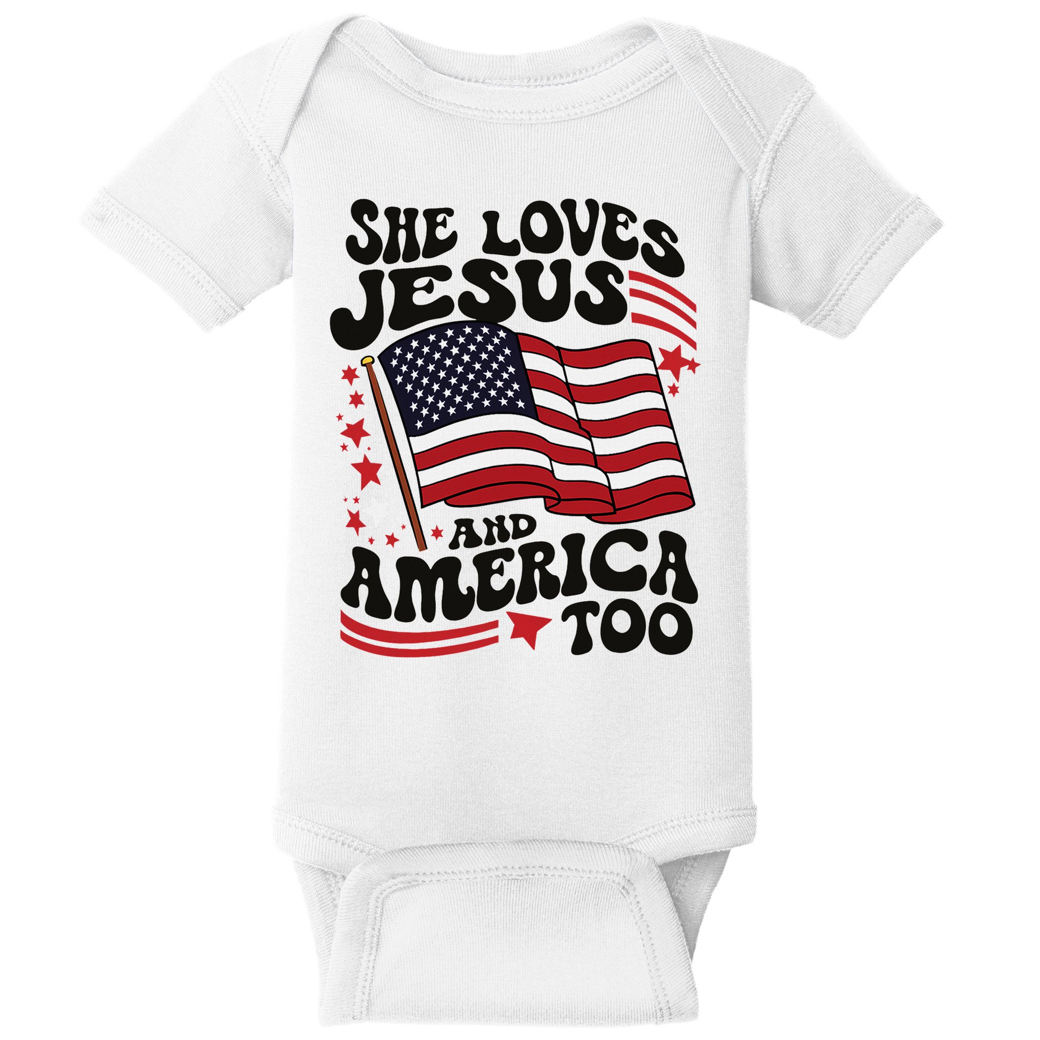 She Loves Jesus And America Christian Baby Bodysuit
