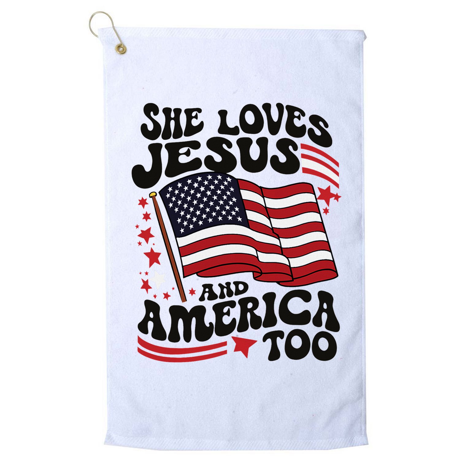 She Loves Jesus And America Christian Golf Towel