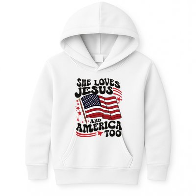 She Loves Jesus And America Christian Kids Hoodie