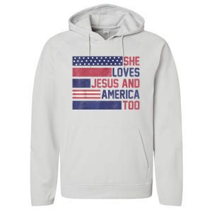 She Loves Jesus And America Too 4th Of July Patriotic Performance Fleece Hoodie