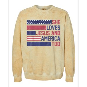 She Loves Jesus And America Too 4th Of July Patriotic Colorblast Crewneck Sweatshirt