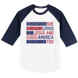 She Loves Jesus And America Too 4th Of July Patriotic Baseball Sleeve Shirt