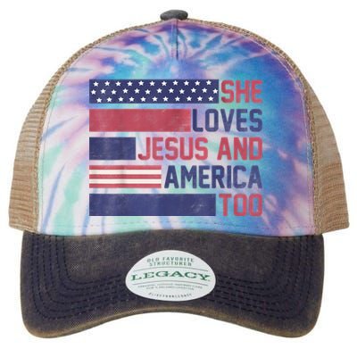 She Loves Jesus And America Too 4th Of July Patriotic Legacy Tie Dye Trucker Hat