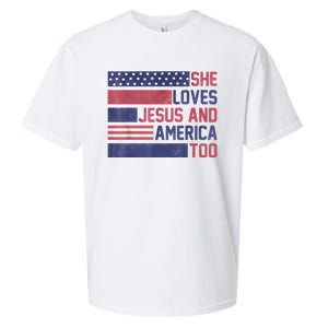 She Loves Jesus And America Too 4th Of July Patriotic Sueded Cloud Jersey T-Shirt