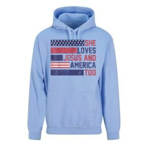 She Loves Jesus And America Too 4th Of July Patriotic Unisex Surf Hoodie