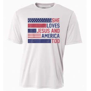 She Loves Jesus And America Too 4th Of July Patriotic Cooling Performance Crew T-Shirt