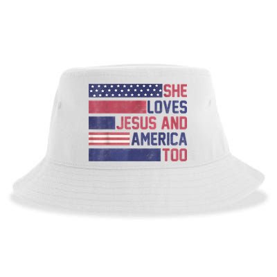 She Loves Jesus And America Too 4th Of July Patriotic Sustainable Bucket Hat