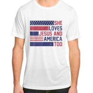 She Loves Jesus And America Too 4th Of July Patriotic Adult ChromaSoft Performance T-Shirt