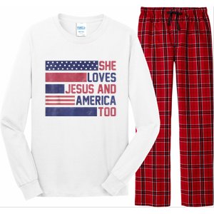 She Loves Jesus And America Too 4th Of July Patriotic Long Sleeve Pajama Set