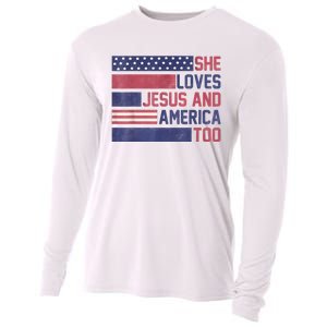 She Loves Jesus And America Too 4th Of July Patriotic Cooling Performance Long Sleeve Crew