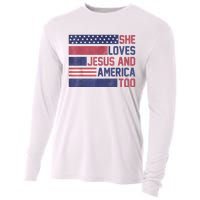 She Loves Jesus And America Too 4th Of July Patriotic Cooling Performance Long Sleeve Crew