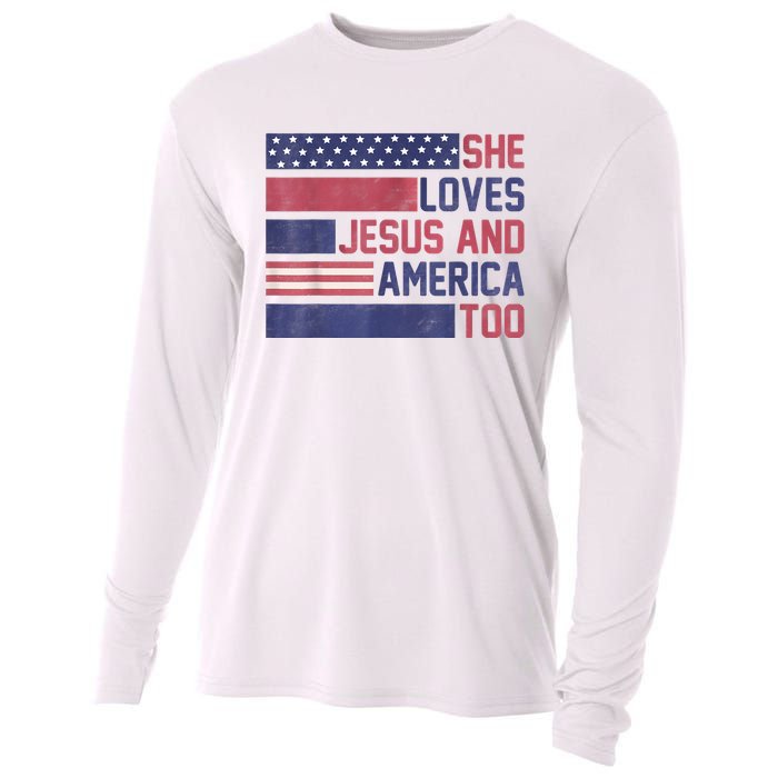 She Loves Jesus And America Too 4th Of July Patriotic Cooling Performance Long Sleeve Crew