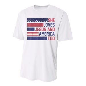 She Loves Jesus And America Too 4th Of July Patriotic Performance Sprint T-Shirt