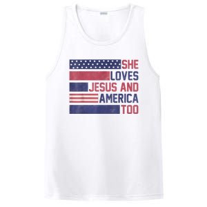 She Loves Jesus And America Too 4th Of July Patriotic PosiCharge Competitor Tank