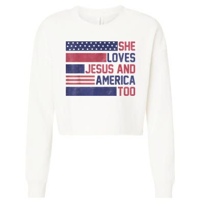 She Loves Jesus And America Too 4th Of July Patriotic Cropped Pullover Crew