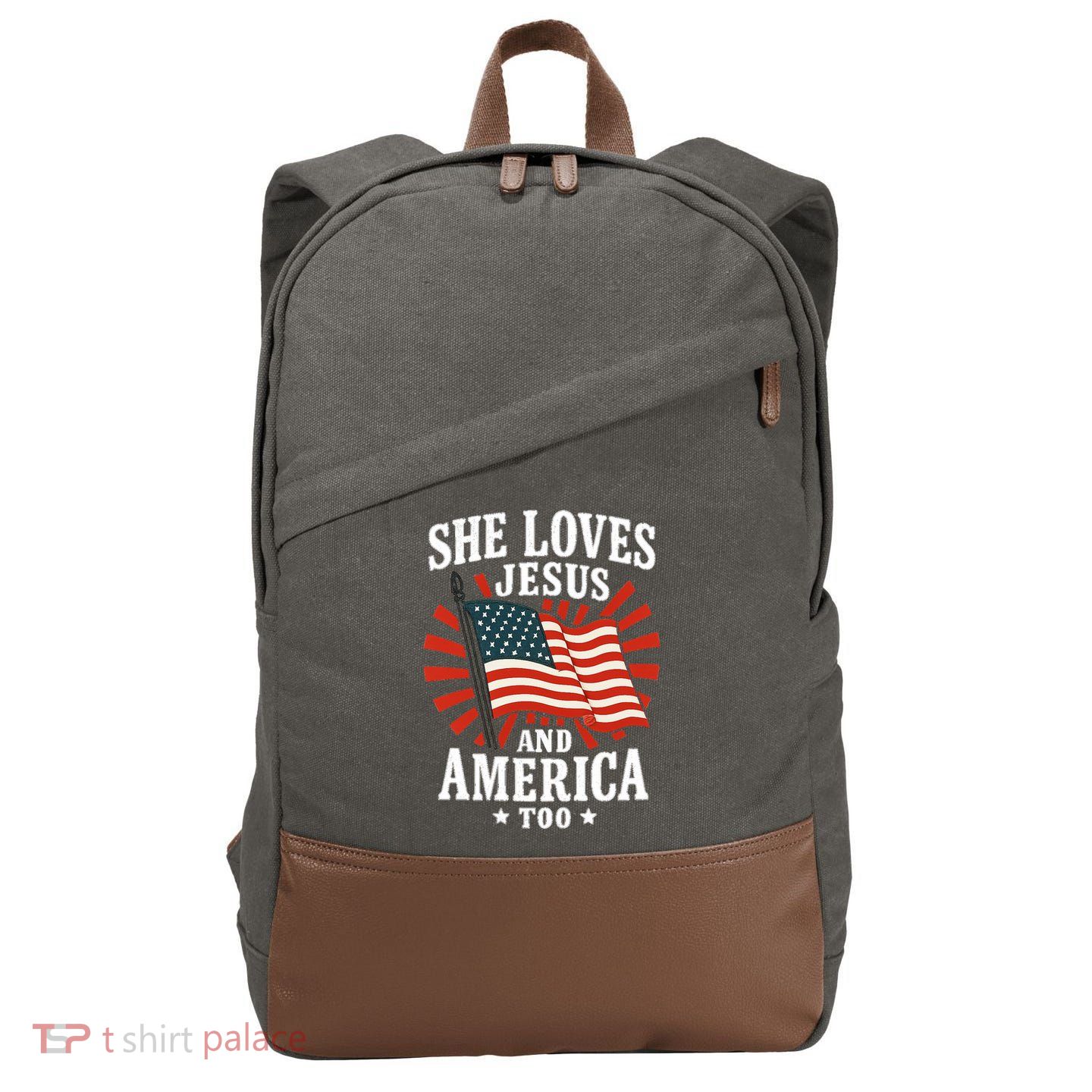 She Loves Jesus And America Cotton Canvas Backpack