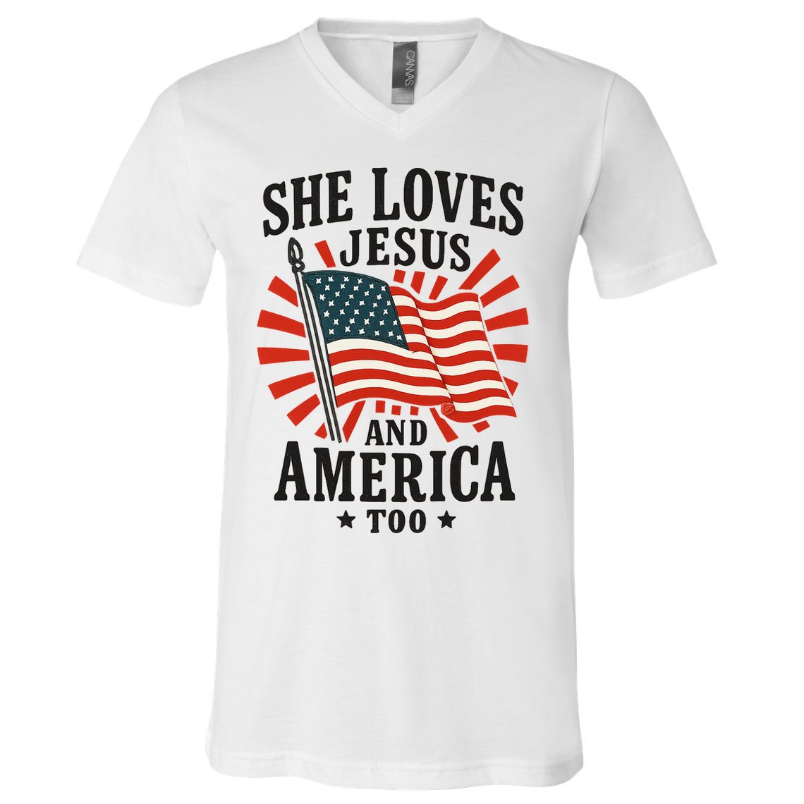 She Loves Jesus And America V-Neck T-Shirt