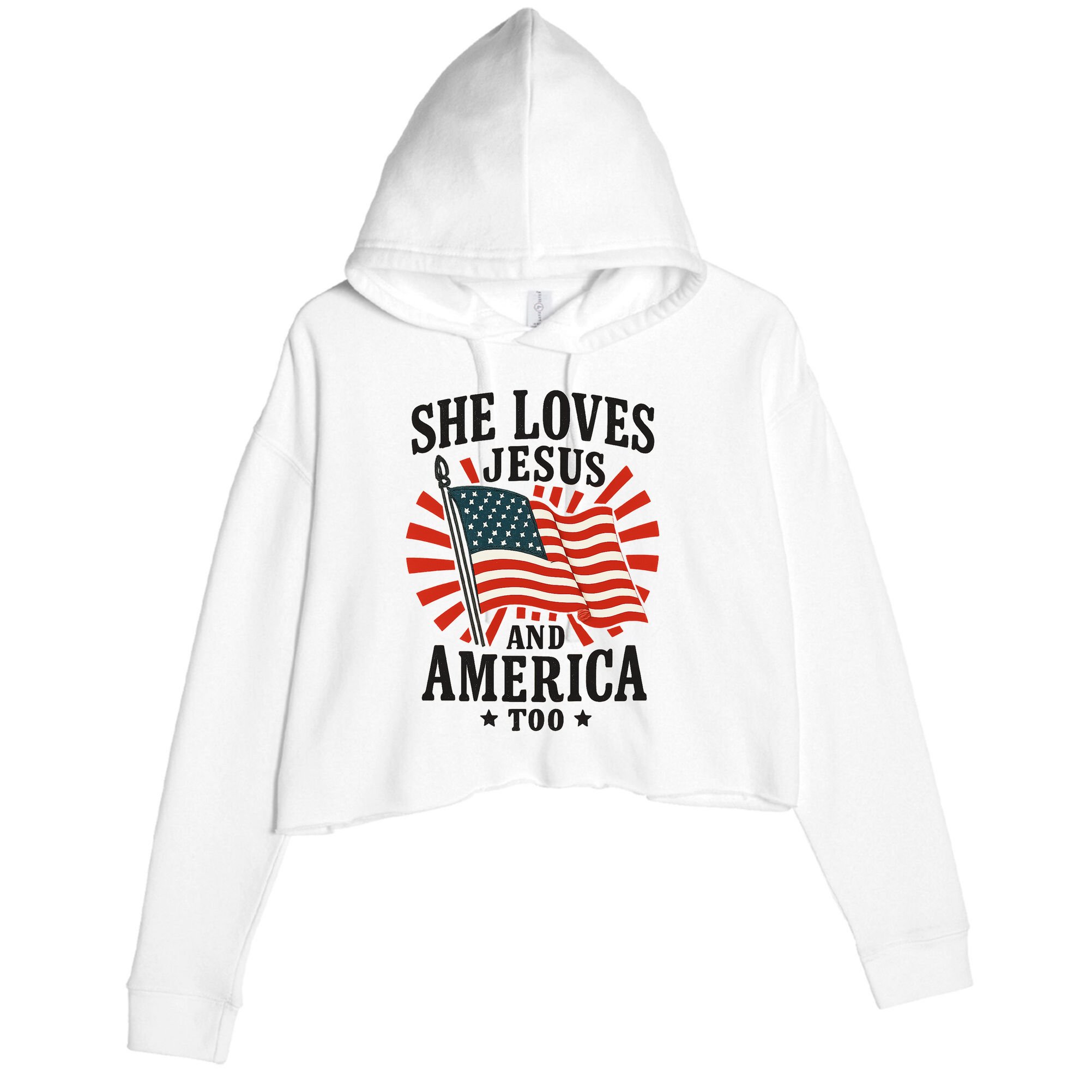 She Loves Jesus And America Crop Fleece Hoodie